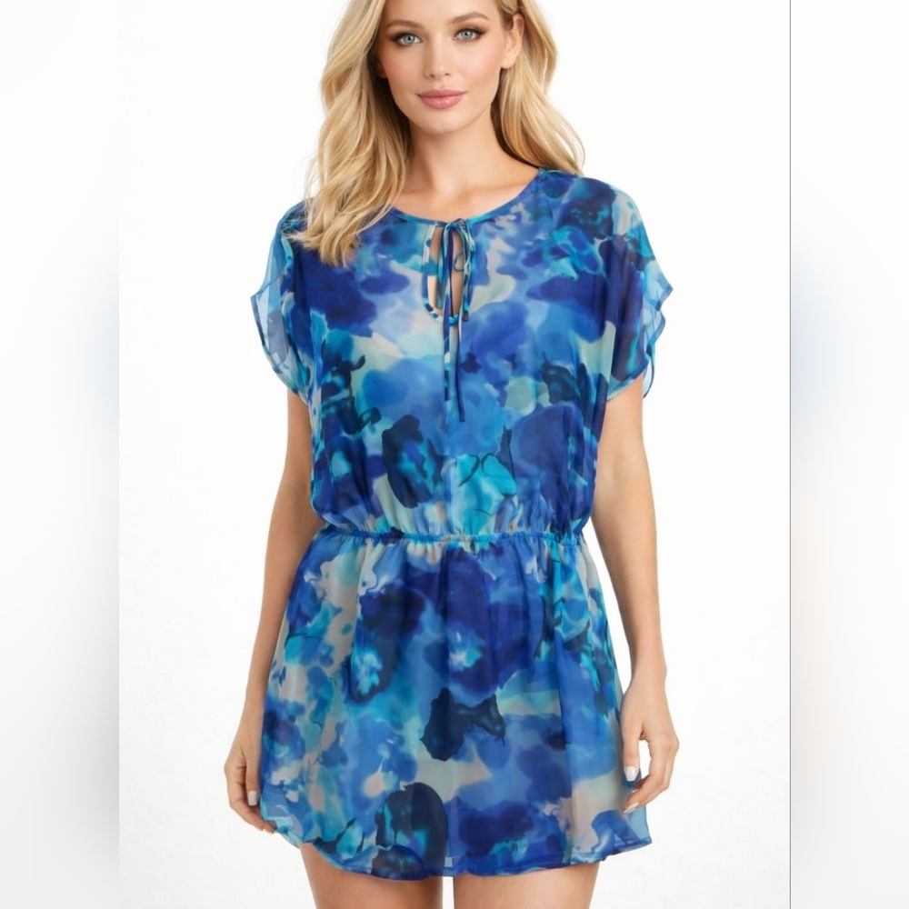 BCBG MAXAZRIA Chiffon Dress Swimsuit Cover up Butterflies Watercolor Paint Print